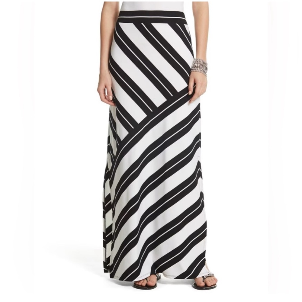 WHBM Striped Maxi Skirt Fully Lined Side Slit White House Black Market Size L